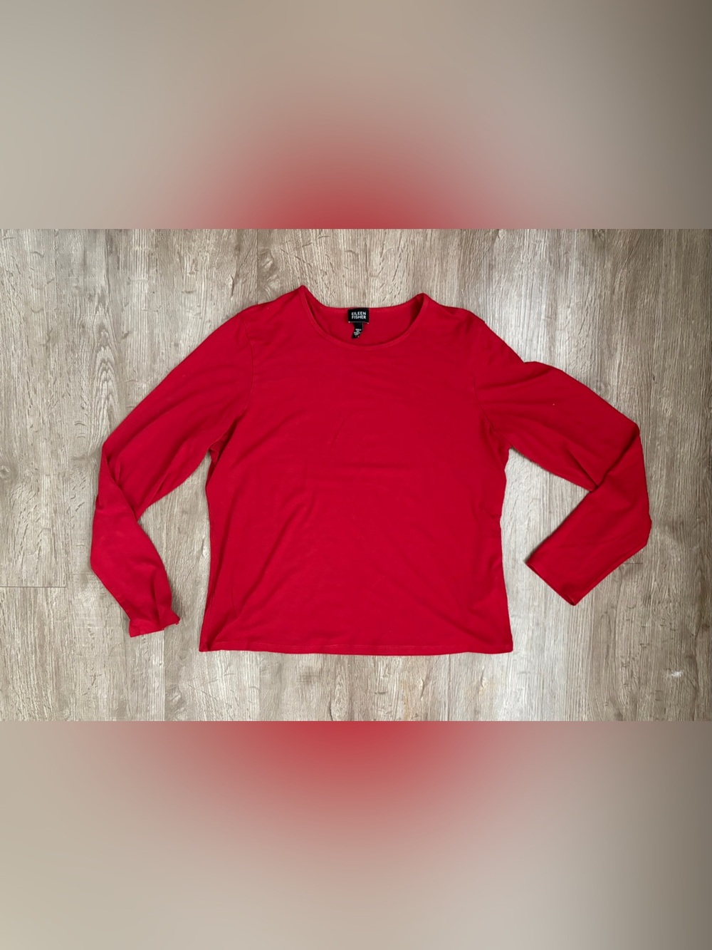 Eileen Fisher Red Viscose Long Sleeve Crewneck Top Women's Large